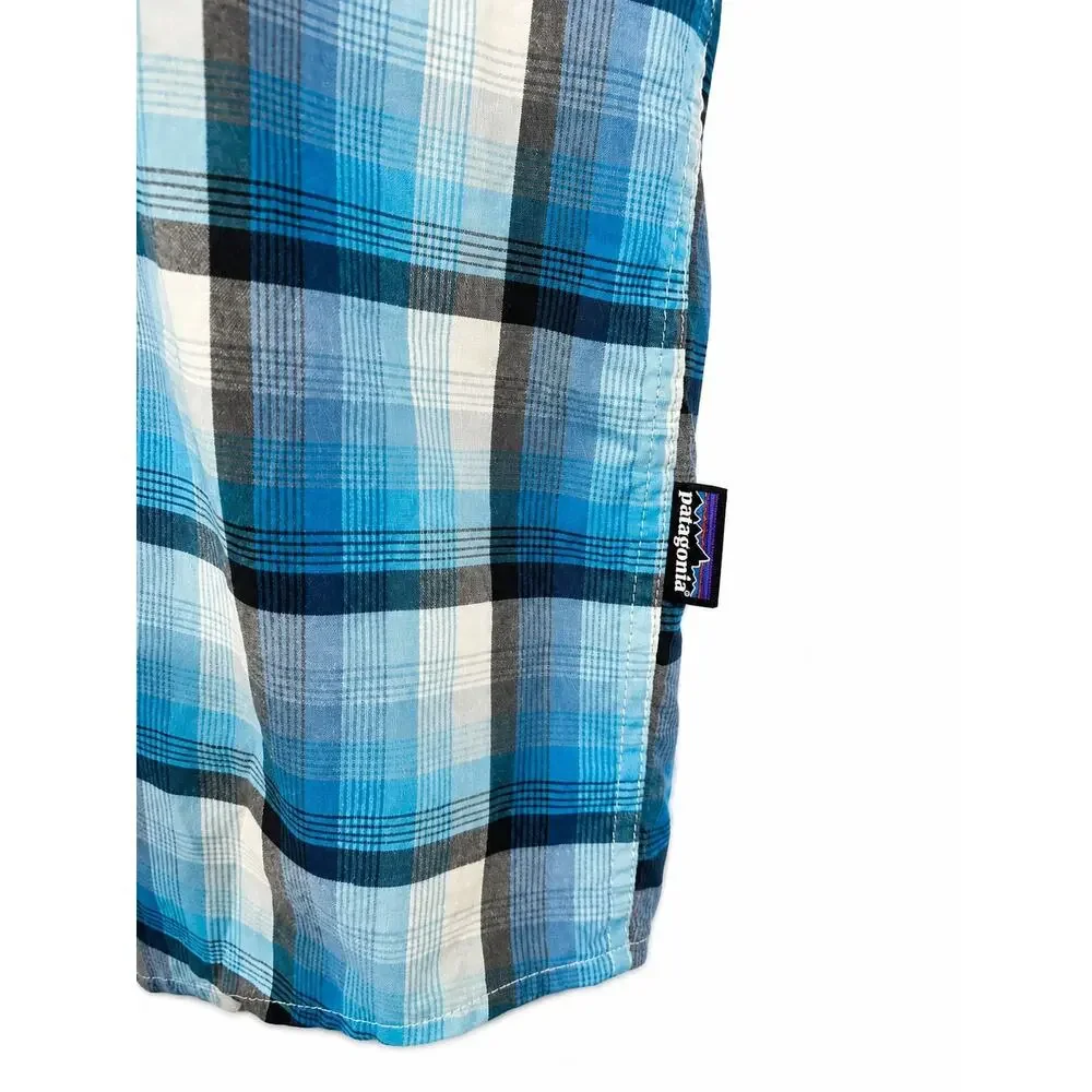 Patagonia Fezzman Men’s Small Blue Plaid Organic Cotton Camp Short Sleeve‎ Shirt